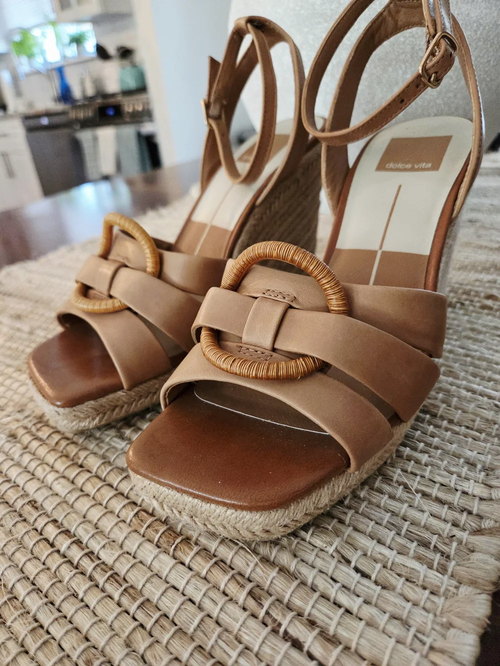Dolce Vita Tan Espadrille Wedge Sandals with Rattan Ring 7.5